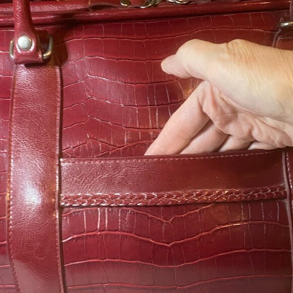 BUENO Burgundy Faux Croc Weekender Travel Bag Detachable Strap OS - Picture 10 of 14